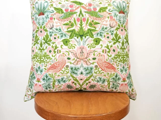 Green Strawberry Thief Pillow Cover