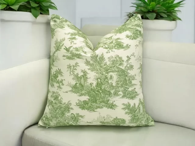 Green Toile de Jouy Pillow Cover