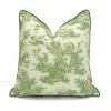 Green Toile de Jouy Piped Pillow Cover