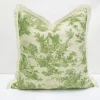 Green Toile de Jouy Tassel Pillow Cover