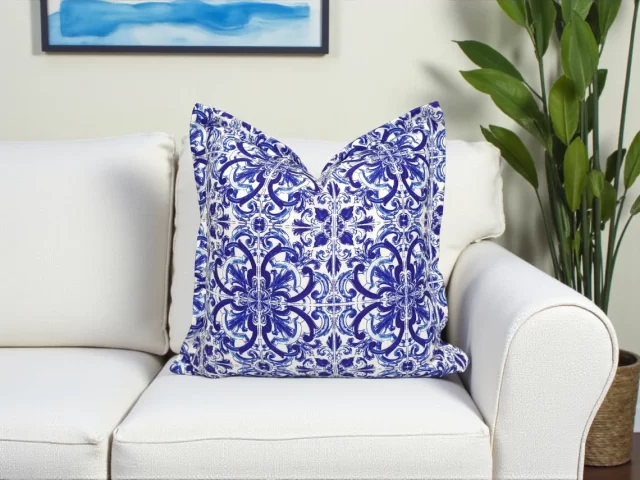 Italian Majolica Tile Ruffled Pillow Cover