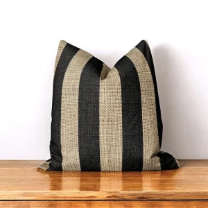 Jute Look Black Stripe Pillow Cover