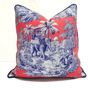 Living Coral Indian Toile Piped Pillow Cover