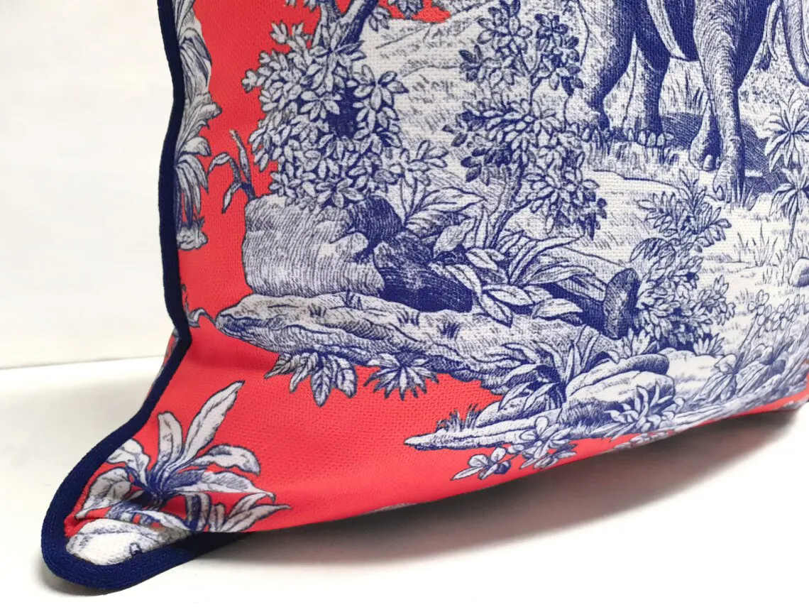 Living Coral Indian Toile Piped Pillow Cover