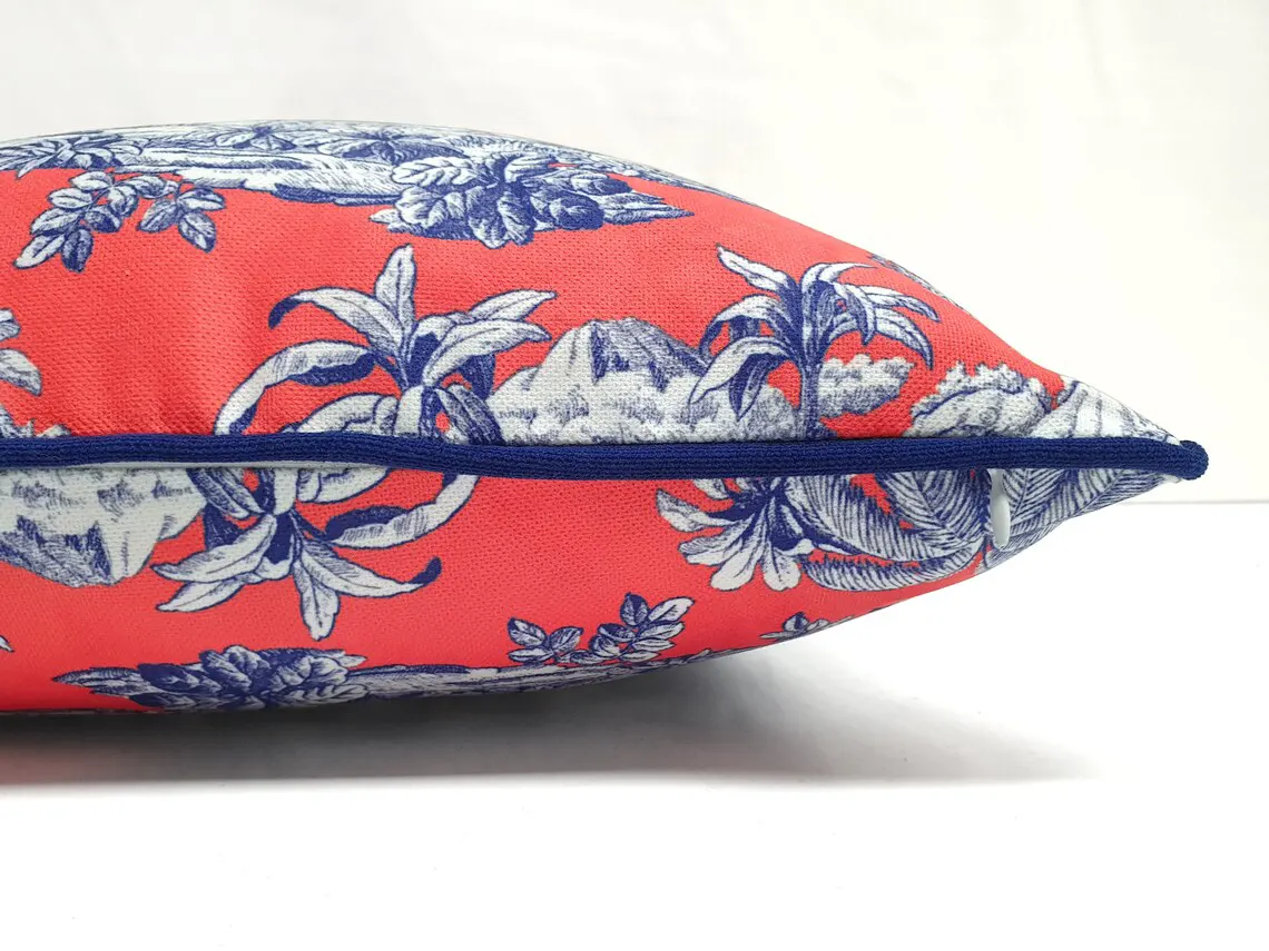 Living Coral Indian Toile Piped Pillow Cover