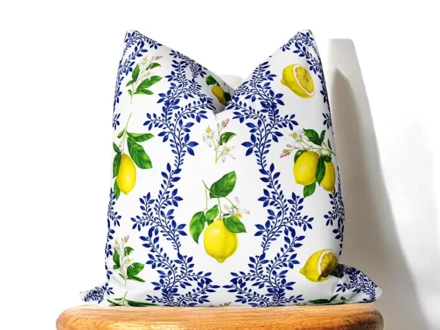 Majolica Lemon Branch Print Pillow Cover