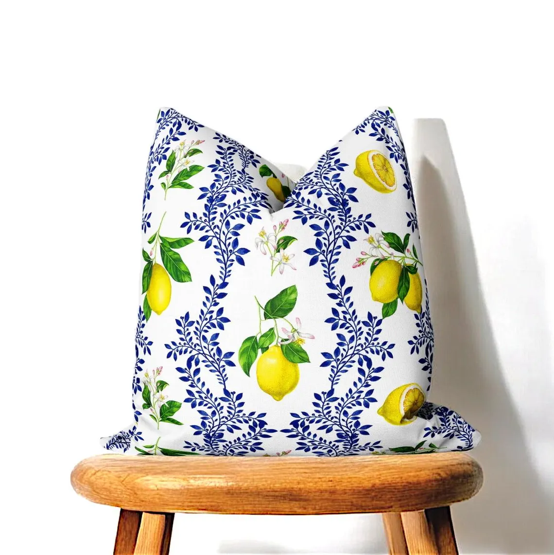 Majolica Lemon Branch Print Pillow Cover