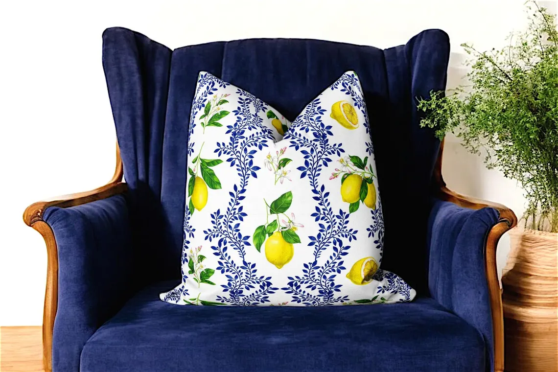 Majolica Lemon Branch Print Pillow Cover