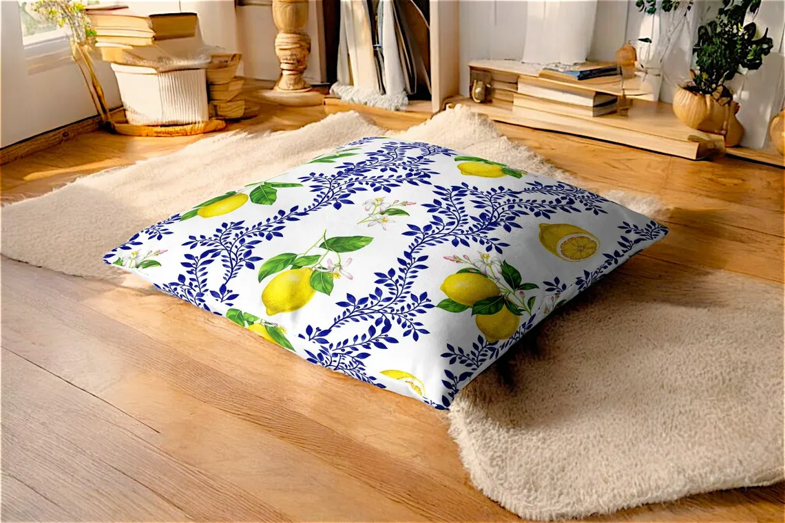 Majolica Lemon Branch Print Pillow Cover