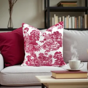 Maroon Indian Toile Pillow Cover