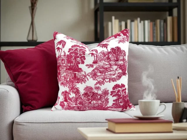 Maroon Indian Toile Pillow Cover