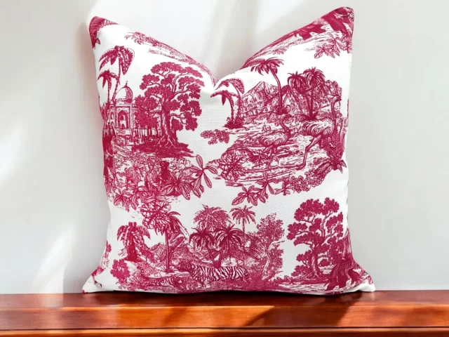 Maroon Indian Toile Pillow Cover
