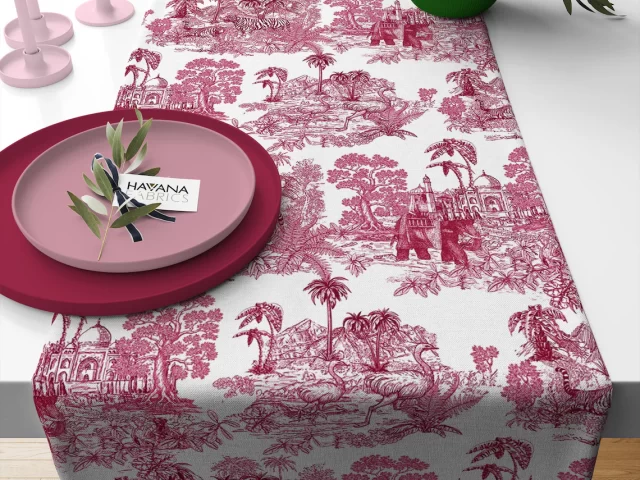 Maroon Indian Toile Table Runner