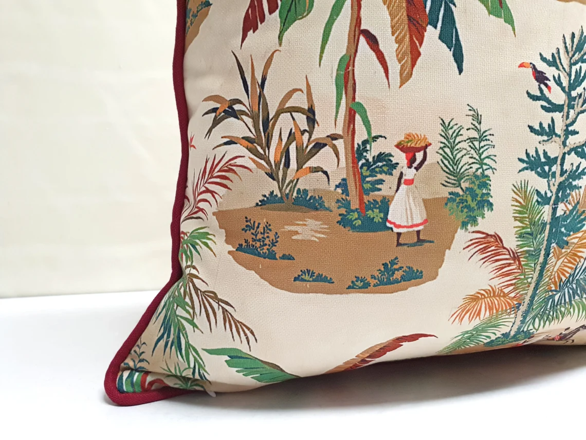 Martinique Island Toile Pillow Cover