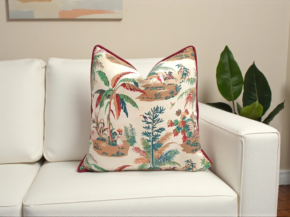 Martinique Island Toile Pillow Cover