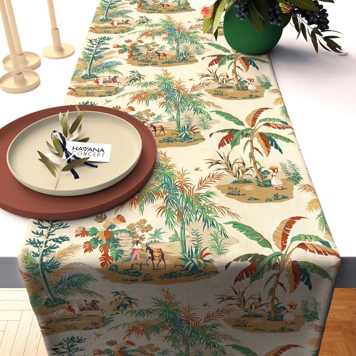 Martinique Island Toile Table Runner