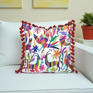 Mexican Otomi Print Tassel Pillow Cover
