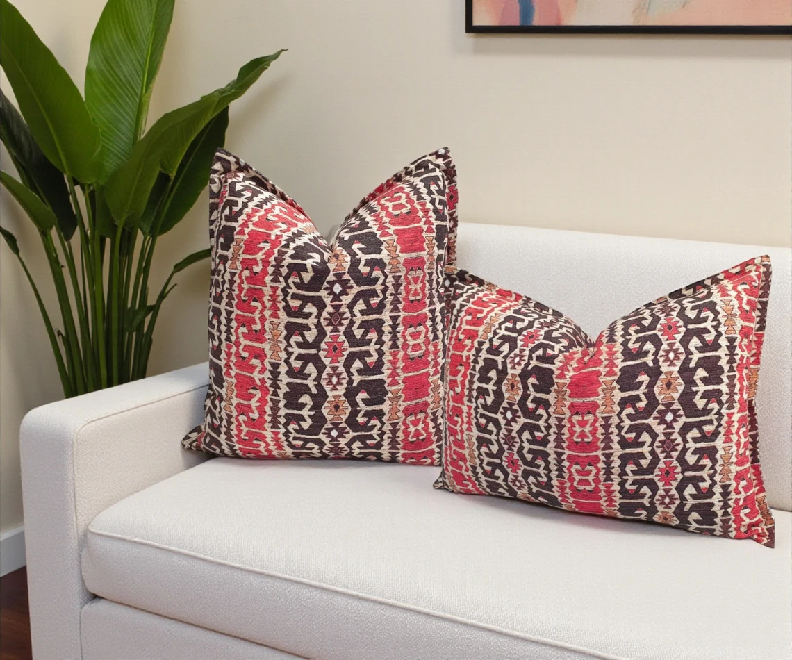 Native American Tribal Ruffled Pillow Cover