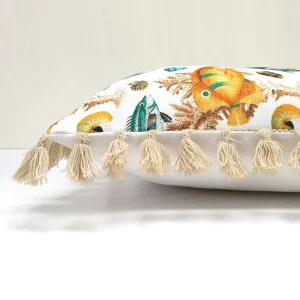 Nautical Fish Print Tassel Pillow Cover