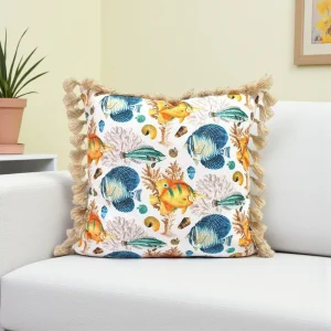 Nautical Fish Print Tassel Pillow Cover