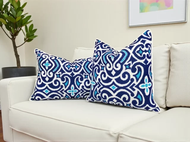 Navy Blue Damask Marine Pillow Cover