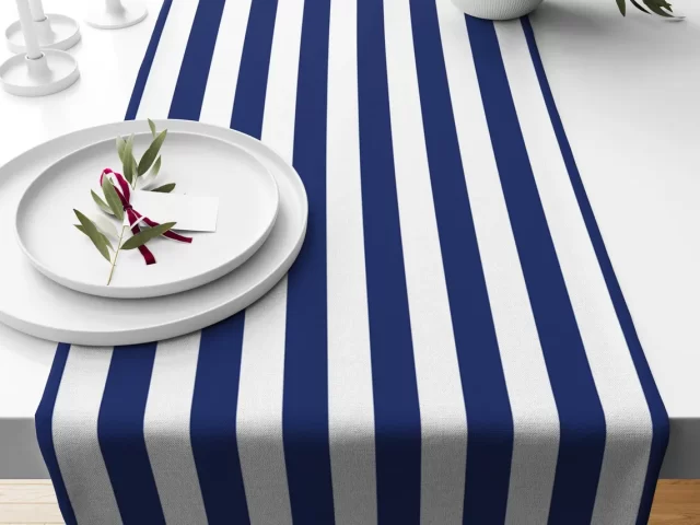 Navy Blue Striped Table Runner