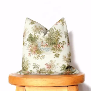Olive Green Toile de Jouy Pillow Cover