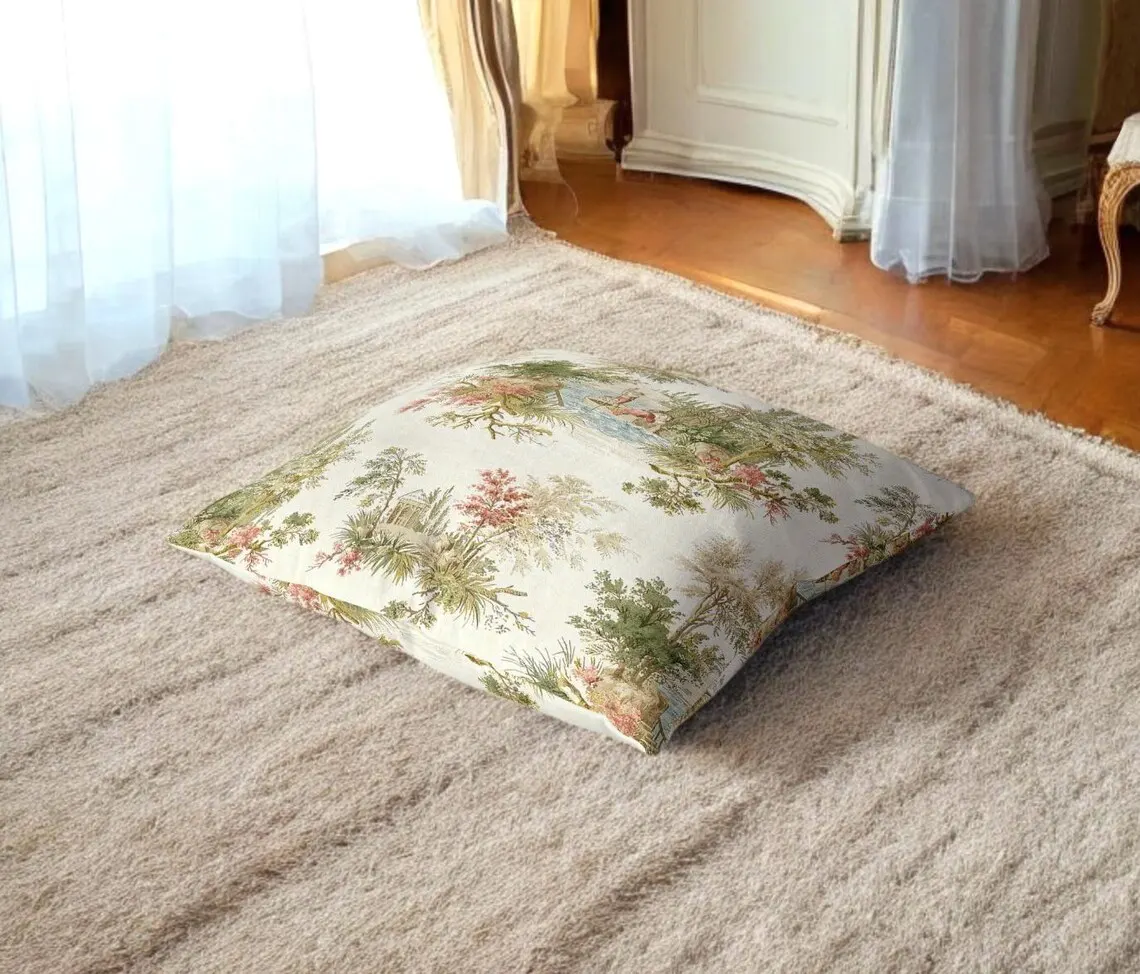 Olive Green Toile de Jouy Pillow Cover