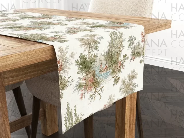 Olive Toile de Jouy Table Runner