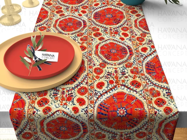 Orange Kilim Print Table Runner