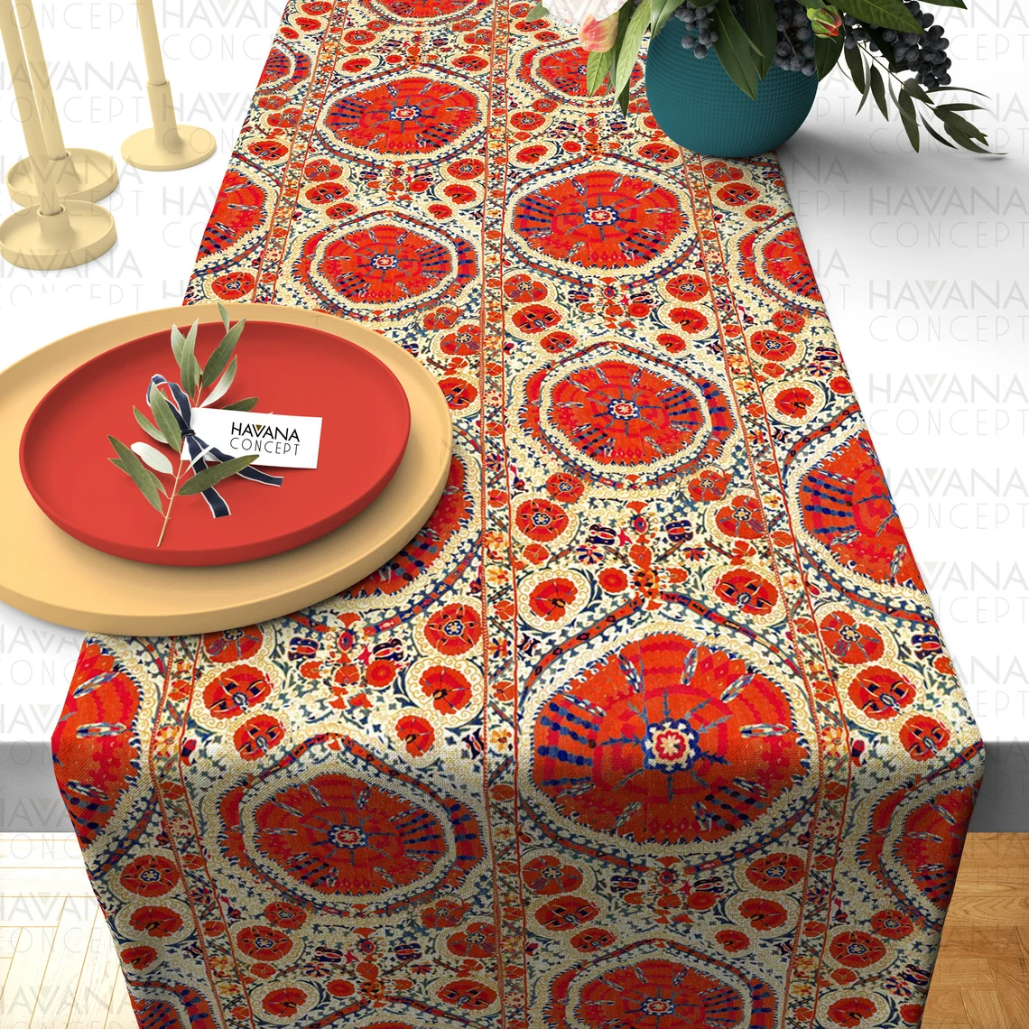 Orange Kilim Print Table Runner