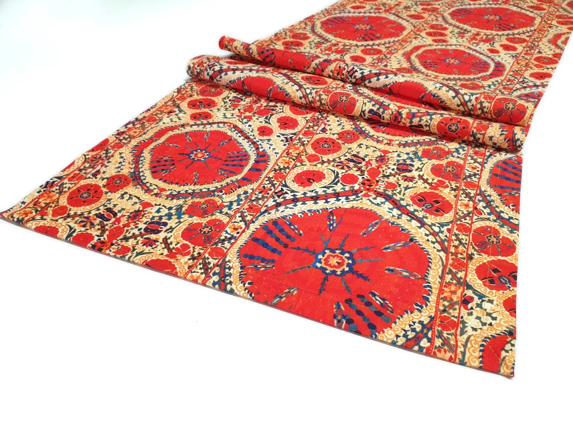 Orange Kilim Print Table Runner