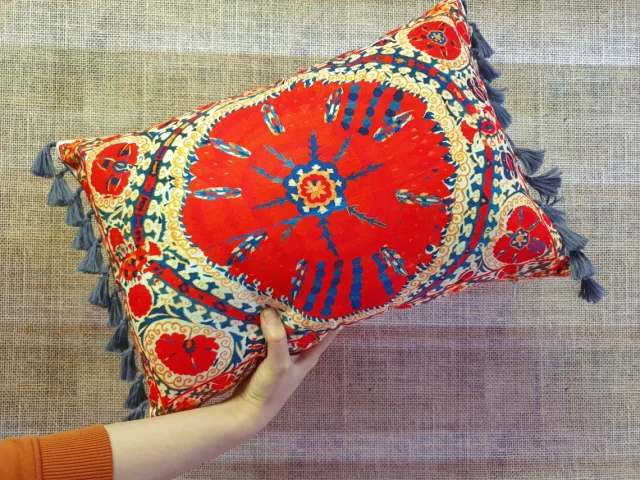 Orange Kilim Print Tassel Pillow Cover
