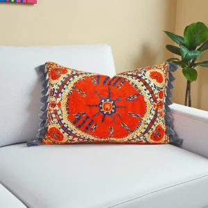 Orange Kilim Print Tassel Pillow Cover