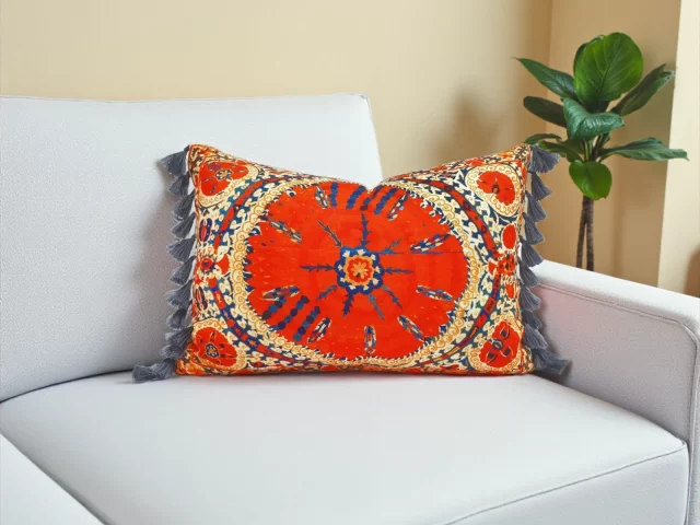 Orange Kilim Print Tassel Pillow Cover