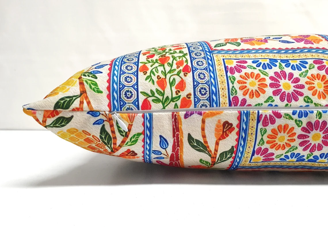 Persian Ceramic Tiles and Birds Pillow Cover