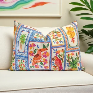 Persian Ceramic Tiles and Birds Pillow Cover