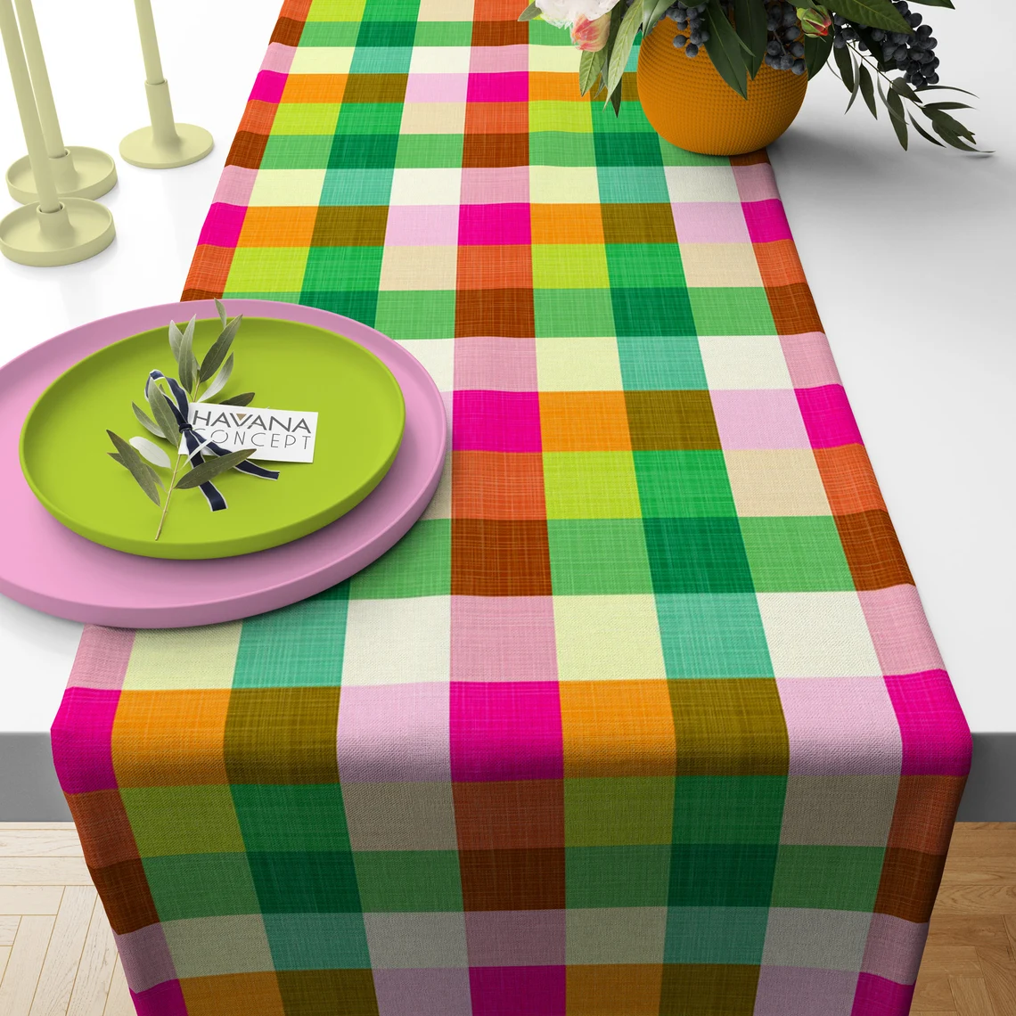 Rainbow Gingham Table Runner
