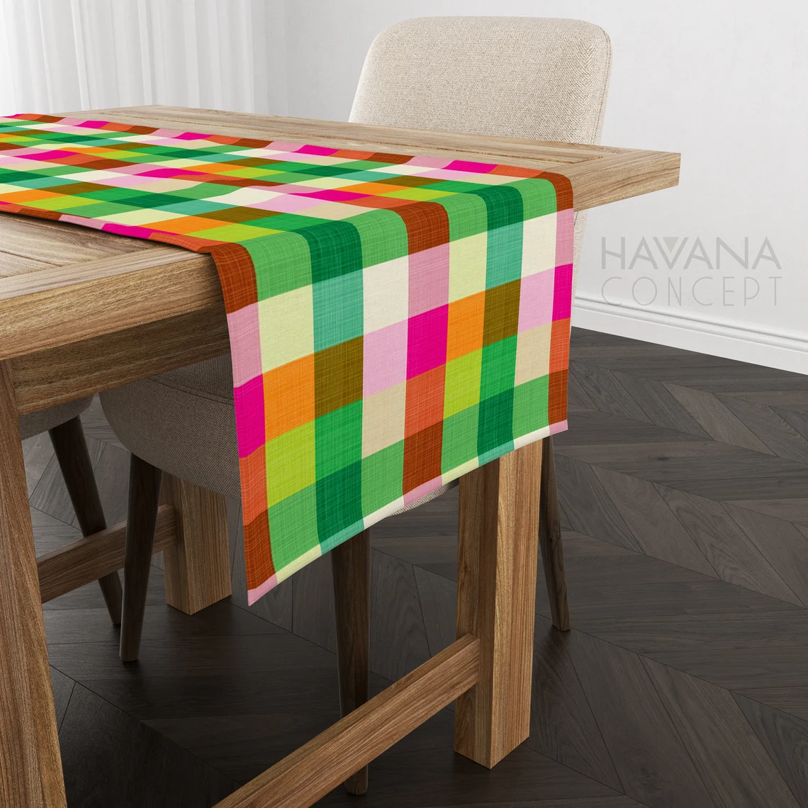 Rainbow Gingham Table Runner