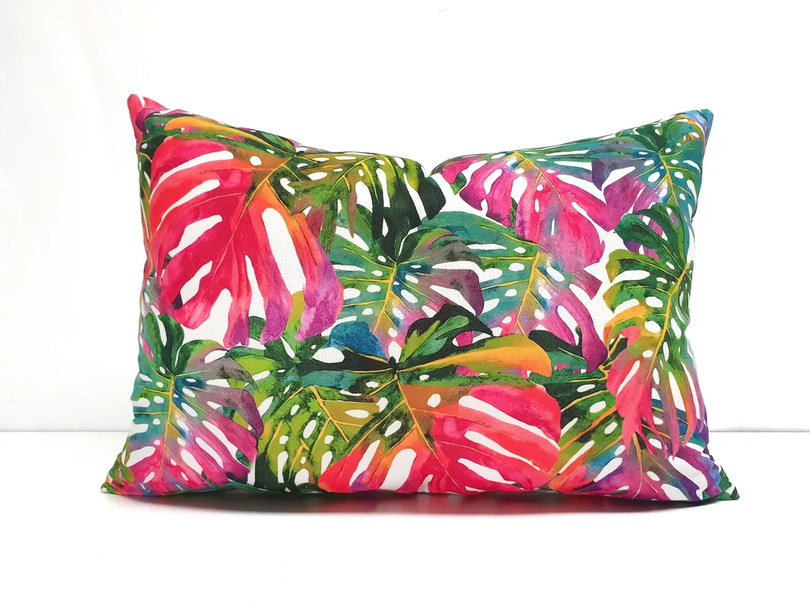 Rainbow Monstera Pillow Cover