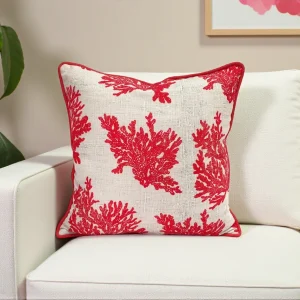 Red Coral Reef Piped Pillow Cover