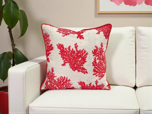 Red Coral Reef Piped Pillow Cover