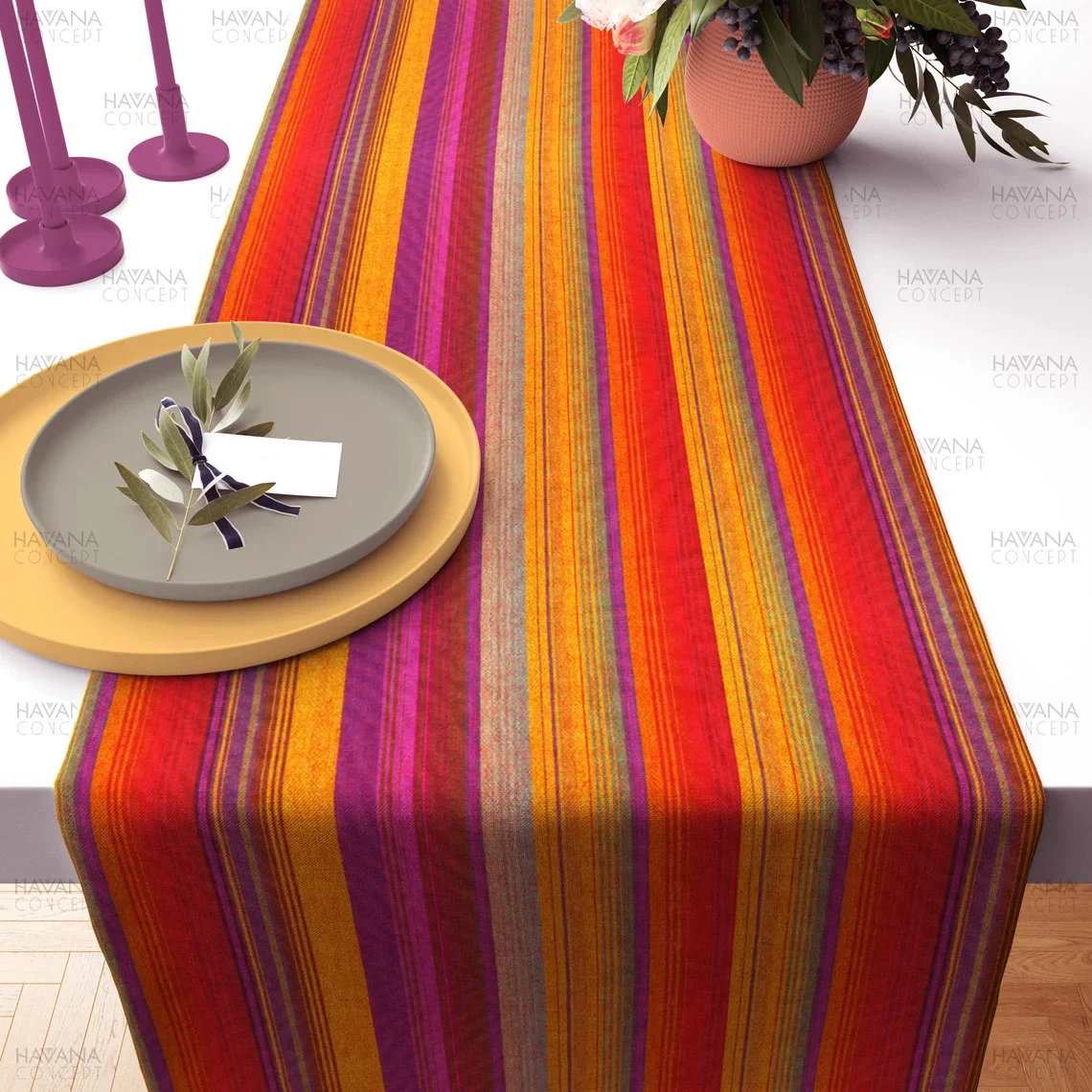 Retro Orange Unbalanced Stripe Table Runner