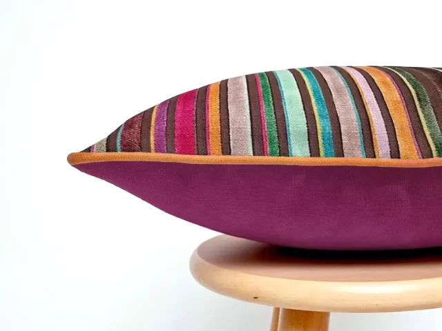 Retro Rainbow Stripe Piped Pillow Cover
