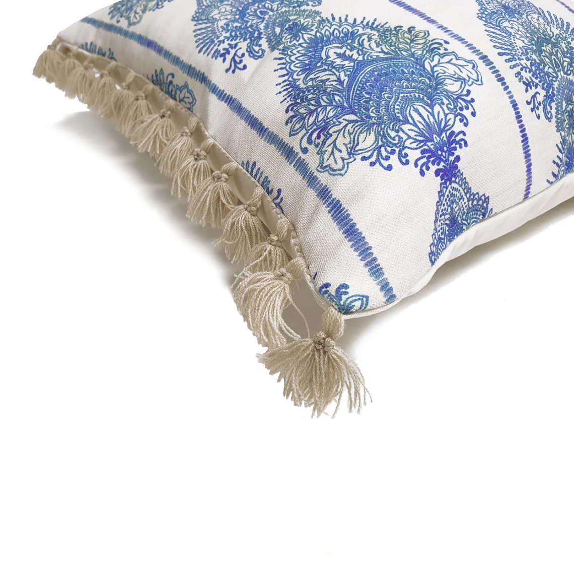Soft Blue Retro Damask Tassel Pillow Cover