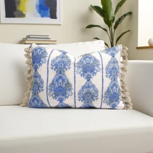 Soft Blue Retro Damask Tassel Pillow Cover