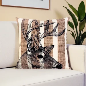 Stripes and Deer Pillow Cover