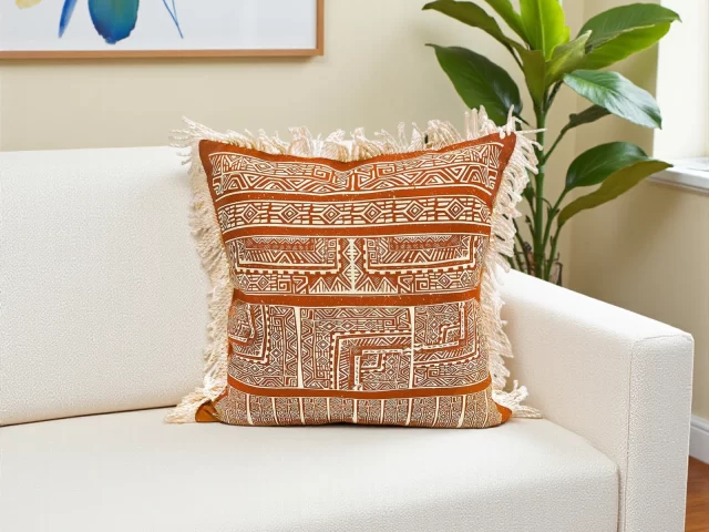 Terracotta Aztec Print Tassel Pillow Cover