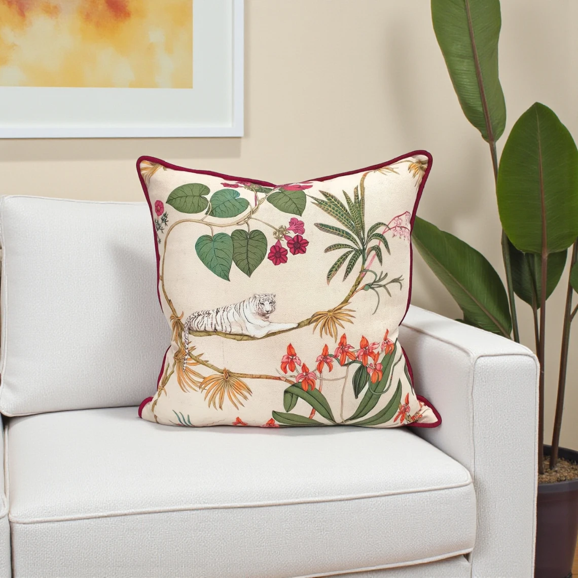 Tropical Forest White Tiger Pillow Cover