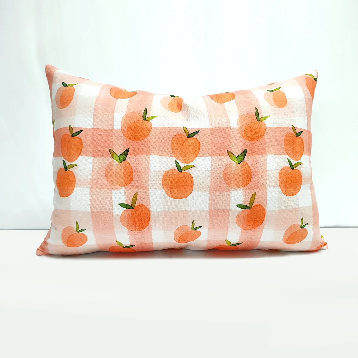Watercolor Apricots Gingham Pillow Cover